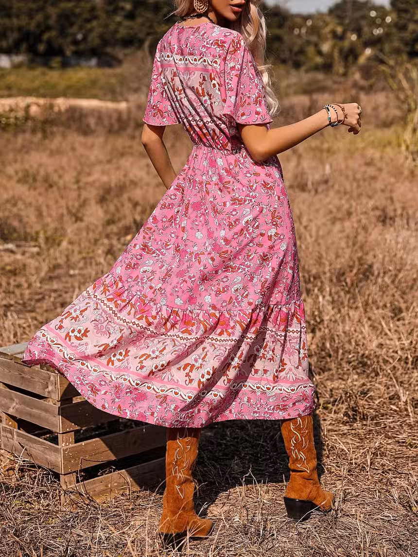 Robe Longue Bohème Rose – Image 3