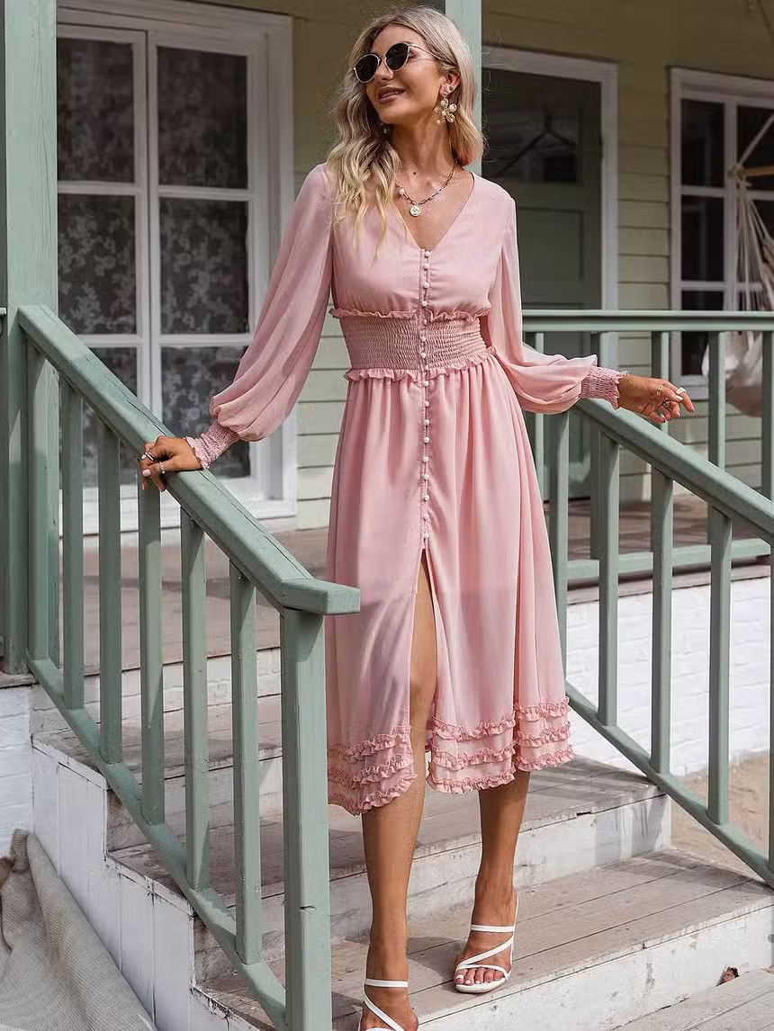 Robe Longue Bohème Rose Poudré