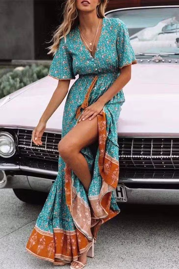 Robe Longue Bohème Turquoise Indienne