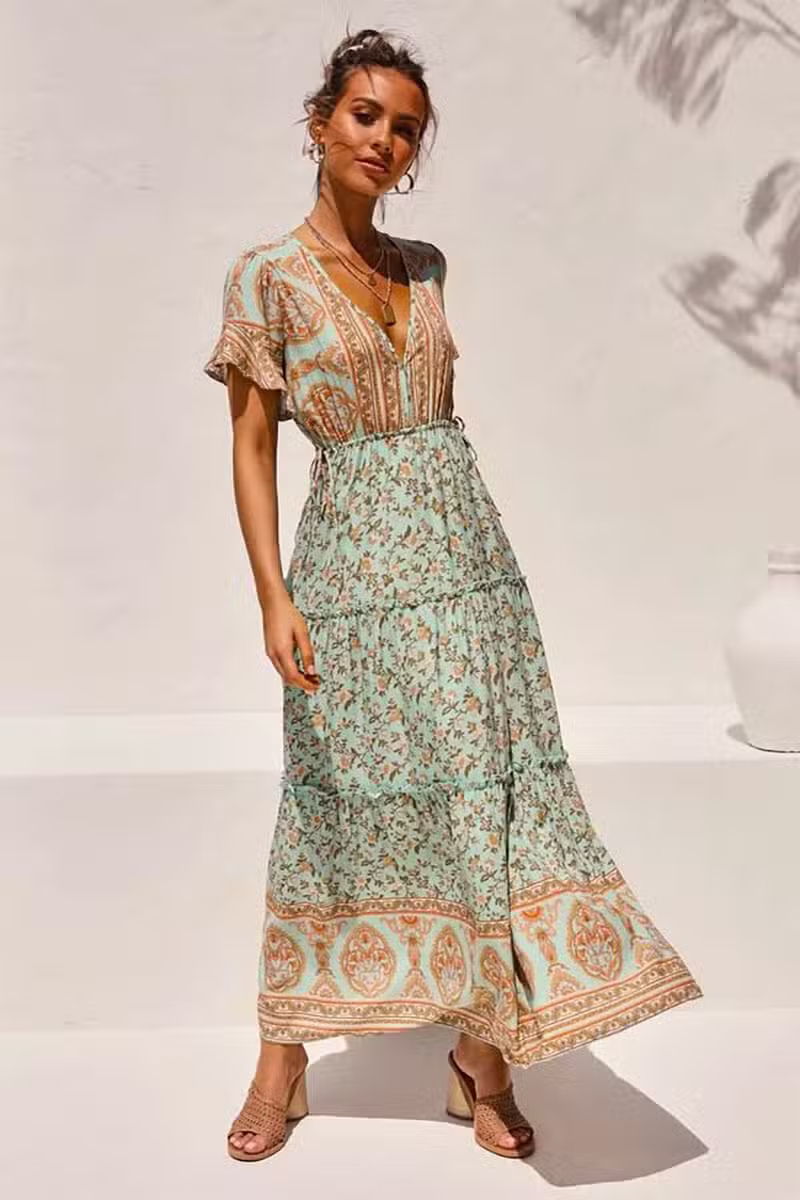 Robe Longue Bohème Verte