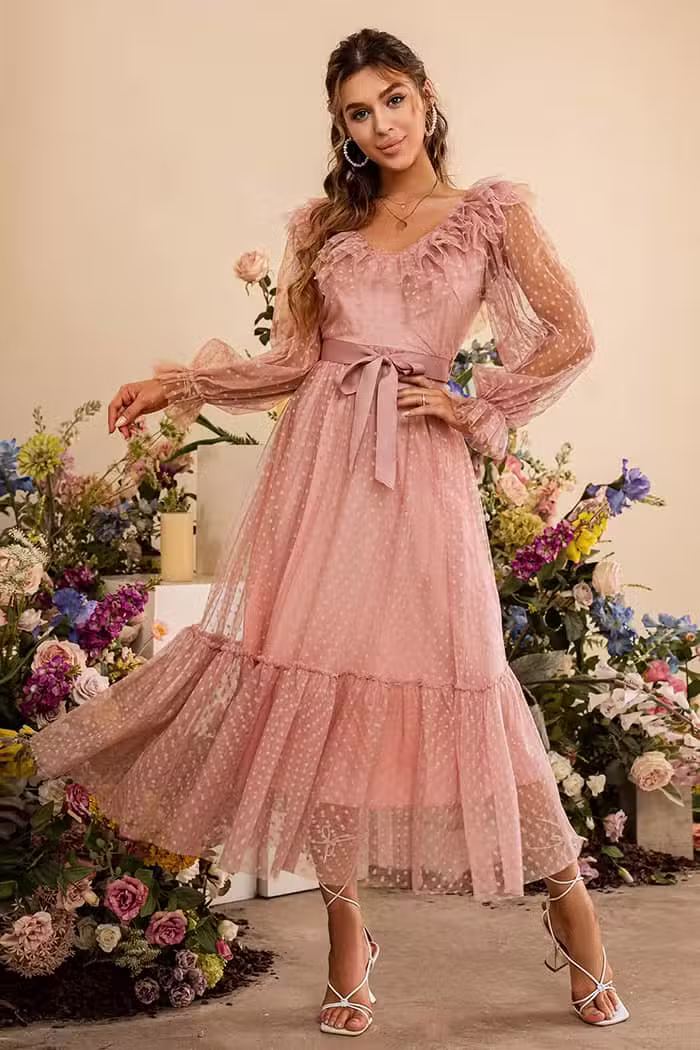Robe Longue Champêtre Rose