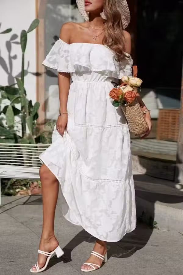 Robe Longue Col Bateau Champêtre