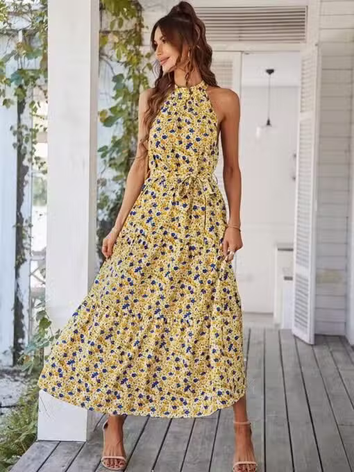 Robe Longue Femme Champêtre Petite Fleur