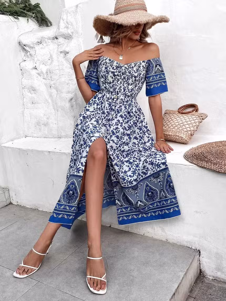 Robe Longue Manche Courte Bohème