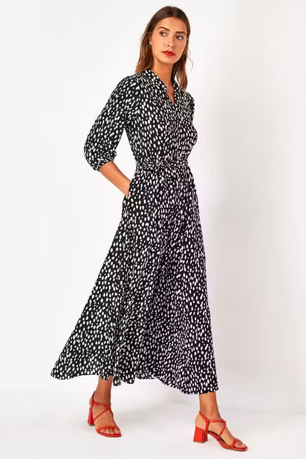 Robe Longue Noire à Pois