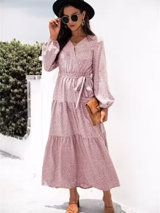 Robe Longue Rose Imprimé Champêtre