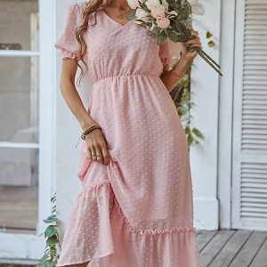 Robe Longue Unie Invitee Mariage Champêtre