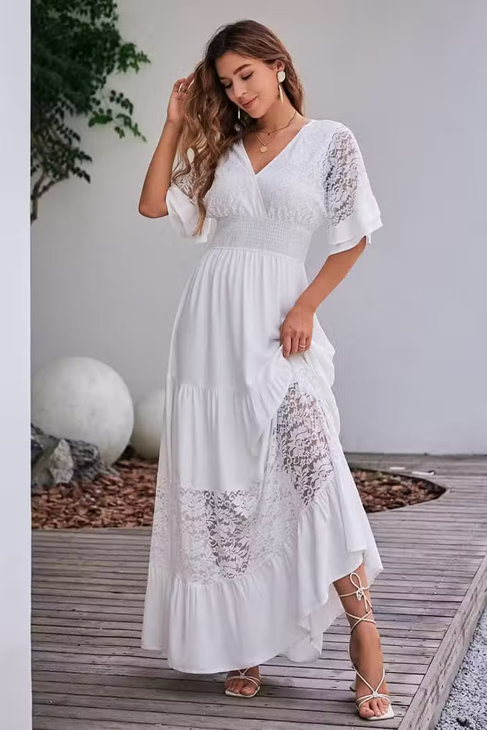 Robe Manche Dentelle Blanche Champêtre – Image 5