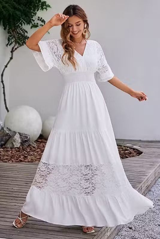 Robe Manche Dentelle Blanche Champêtre – Image 2