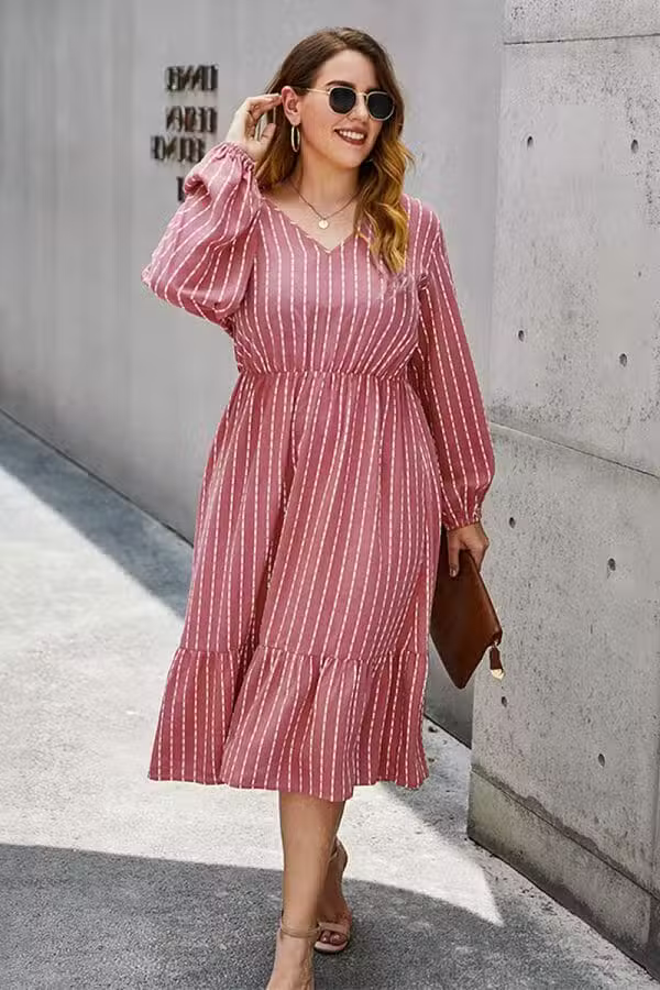 Robe Rayée Grande Taille Rose – Image 3