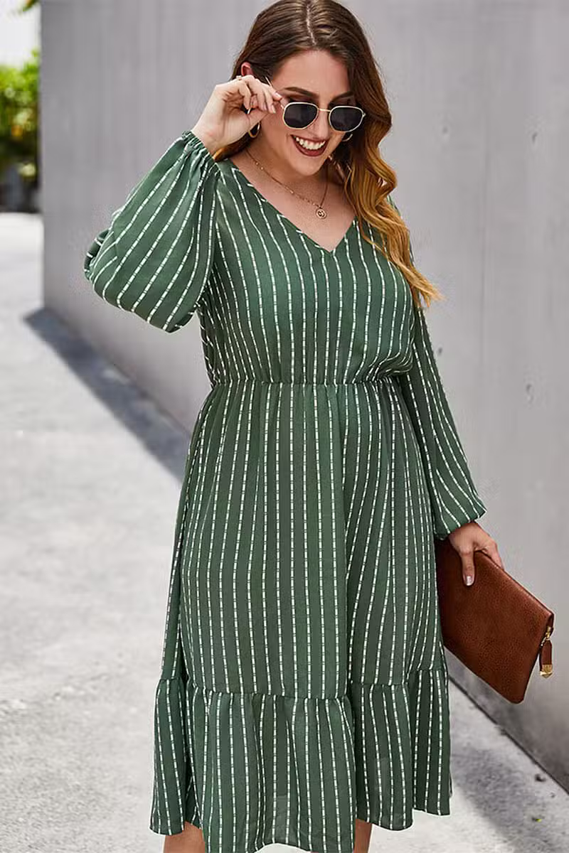 Robe Rayée Grande Taille Verte – Image 5