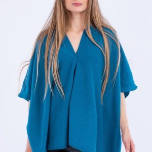 Peacock blue large wool jacket for women LADY