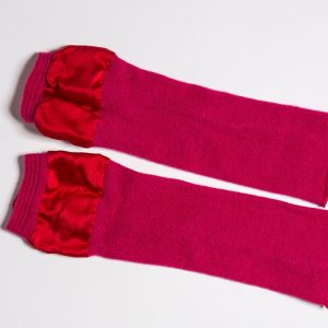 Pink wool and silk mittens for women BIJOU
